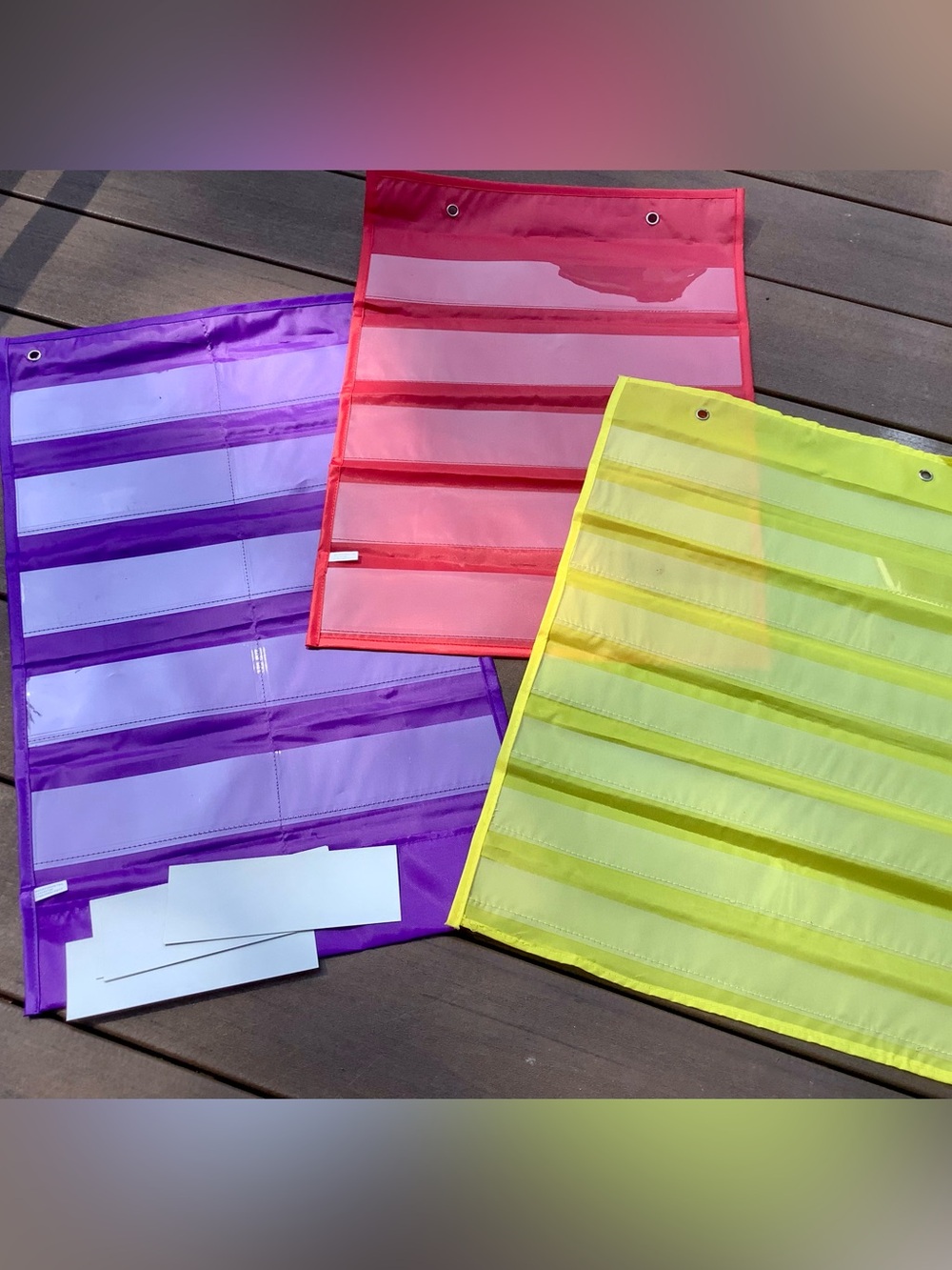 Colorful Hanging Pocket Organizer - Purple, Red, Yellow